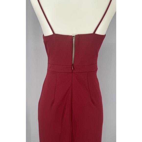 BHLDN Dress Size 0 Maroon Midi Ruched Spaghetti Strap Bridesmaid Wedding Hoco - Picture 6 of 11